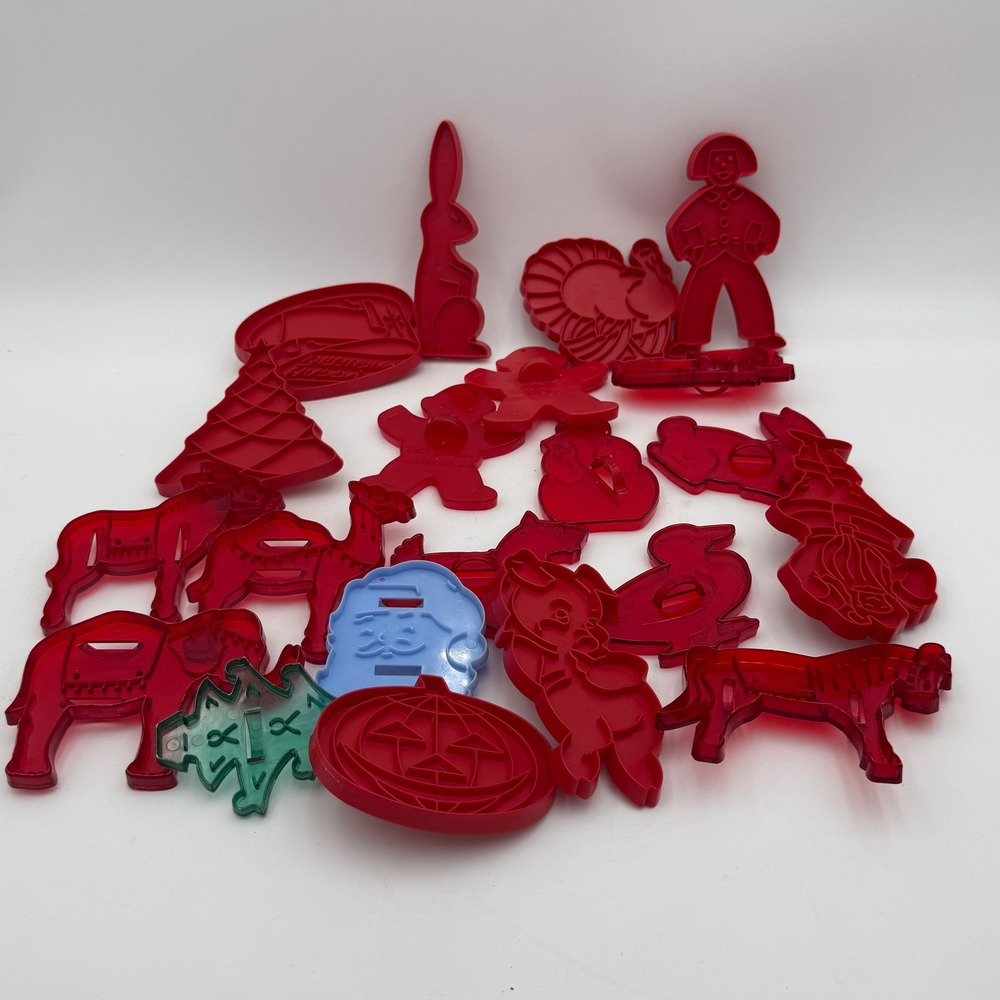 Vintage Plastic Cookie Cutter Lot Betty Crocker Holiday Christmas Halloween Red